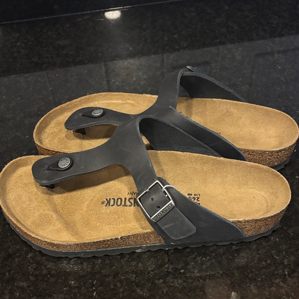 Birkenstock Dark Gray Sandals with Brown Footbed